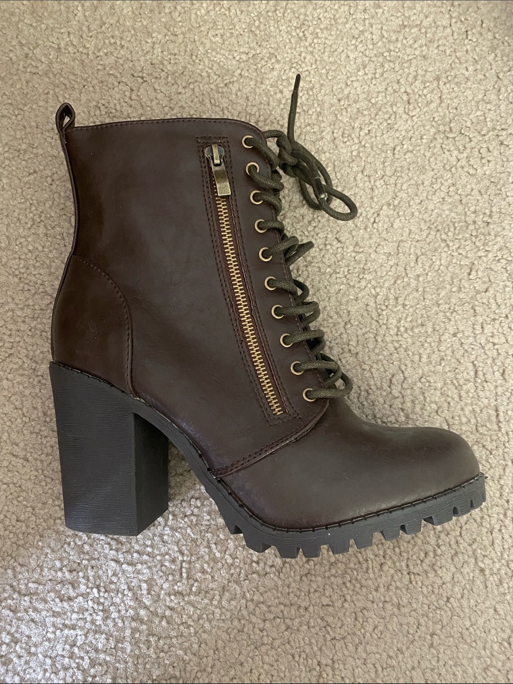 Dream Pairs Dark Brown Lace-Up Block Heel Ankle Boots